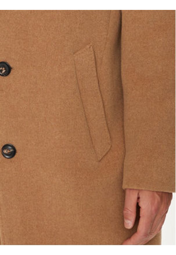 TOMMY HILFIGER - Tommy Hilfiger Płaszcz wełniany MW0MW36611 Beżowy Regular Fit. Kolor: beżowy. Materiał: wełna