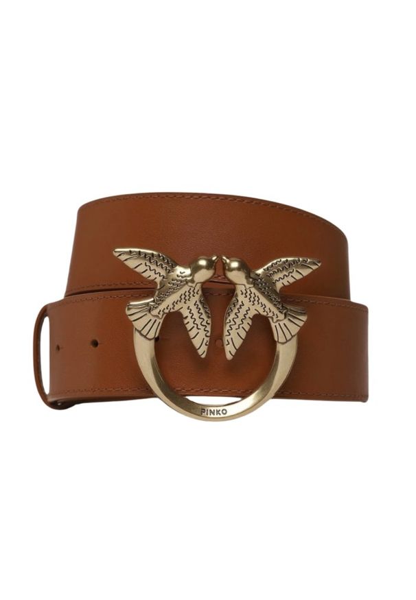 Pinko - PINKO Brązowy pasek damski Love Berry H4 Belt, Rozmiar S. Kolor: brązowy