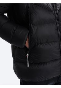 Ombre Clothing - Nowoczesna pikowana kurtka męska z łączonych materiałów – czarna V1 - Rozmiar: L. Typ kołnierza: kołnierzyk stójkowy. Kolor: czarny. Materiał: materiał. Długość: długie #7