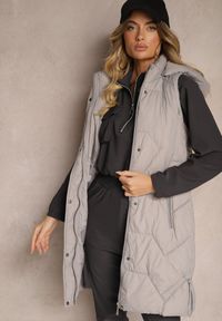 Renee - Szara Kamizelka z Pikowaniem Ściągaczami i Kapturem z Możliwością Odpięcia Norinvia. Kolor: szary. Materiał: jeans, dzianina. Styl: sportowy #5