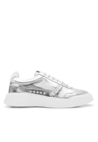 PREMIUM BASICS - Srebrne sneakersy z wegańskiej skóry SILVER MOON. Nosek buta: okrągły. Kolor: srebrny. Materiał: tkanina, materiał. Szerokość cholewki: normalna. Wzór: aplikacja. Sezon: lato, wiosna #1