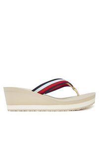 TOMMY HILFIGER - Tommy Hilfiger Japonki Th Corporate Wedge Beach Sandal FW0FW08520 Beżowy. Kolor: beżowy. Materiał: materiał