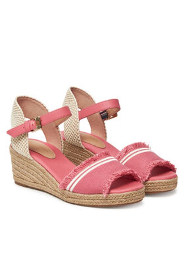 TOMMY HILFIGER - Tommy Hilfiger Espadryle Fringe Canvas Medium Wedge FW0FW08879 Różowy. Kolor: różowy. Materiał: materiał