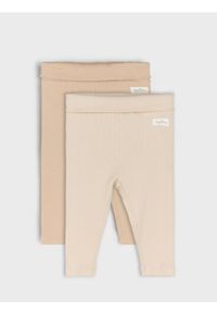 Sinsay - Prążkowane legginsy 2 pack - beżowy. Kolor: beżowy. Materiał: prążkowany #1