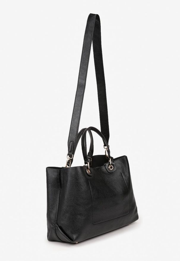 Born2be - Czarna Dwukomorowa Torebka Typu Shopper Ozdobiona Metalicznymi Aplikacjami Adorrive. Kolor: czarny. Wzór: aplikacja. Dodatki: z aplikacjami. Styl: elegancki