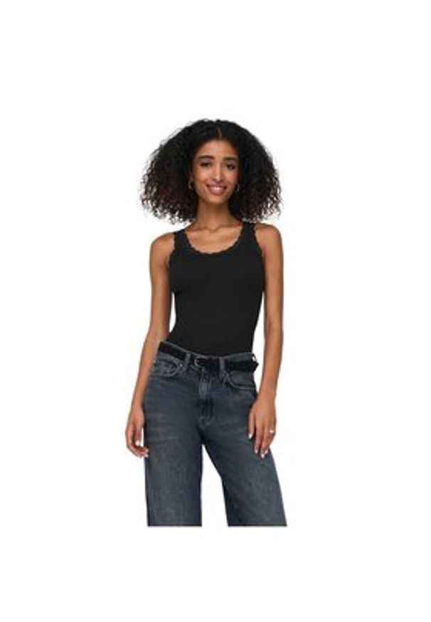 only - ONLY Top Sara 15345994 Czarny Slim Fit. Kolor: czarny. Materiał: bawełna