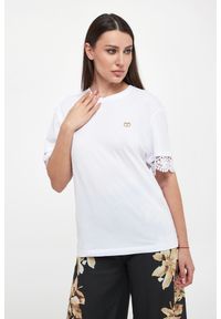 Twinset Milano - T-shirt damski z koronką TWINSET. Materiał: koronka. Wzór: koronka