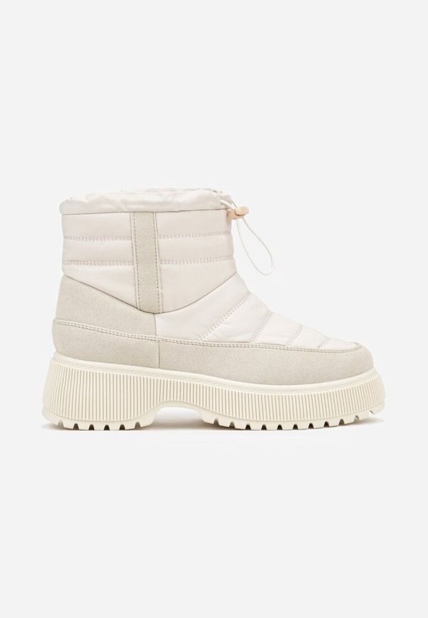 Renee - Beżowe Pikowane Śniegowce ze Ściągaczem Monivella. Okazja: na co dzień. Kolor: beżowy. Materiał: jeans. Sezon: zima. Styl: casual