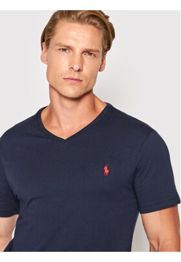 Polo Ralph Lauren T-Shirt 710671453091 Granatowy Custom Slim Fit. Typ kołnierza: polo. Kolor: niebieski. Materiał: bawełna