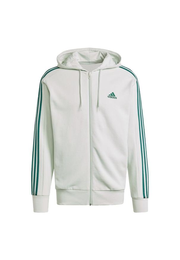 Adidas - Essentials French Terry 3-Stripes Full-Zip Hoodie. Typ kołnierza: kaptur. Kolor: zielony