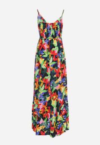 Born2be - Czarno-Zielona Wiskozowa Sukienka na Ramiączkach z Kopertowym Dekoltem i Gumką w Talii z Tiamalen. Okazja: na imprezę, na co dzień. Typ kołnierza: dekolt kopertowy. Kolor: czarny. Materiał: wiskoza. Długość rękawa: na ramiączkach. Wzór: aplikacja. Typ sukienki: kopertowe. Styl: wizytowy, casual, klasyczny, elegancki #5