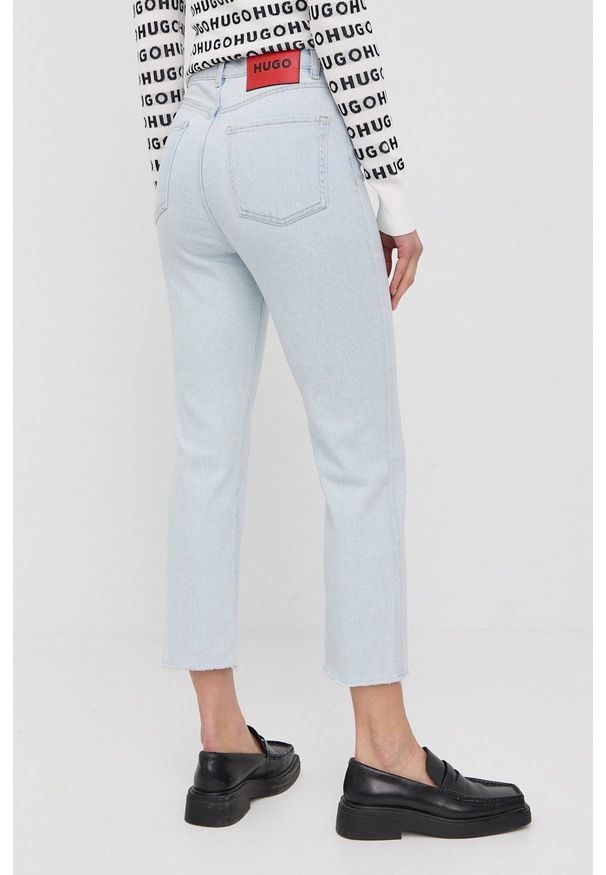 Hugo - HUGO jeansy Gayang damskie high waist. Stan: podwyższony. Kolor: niebieski