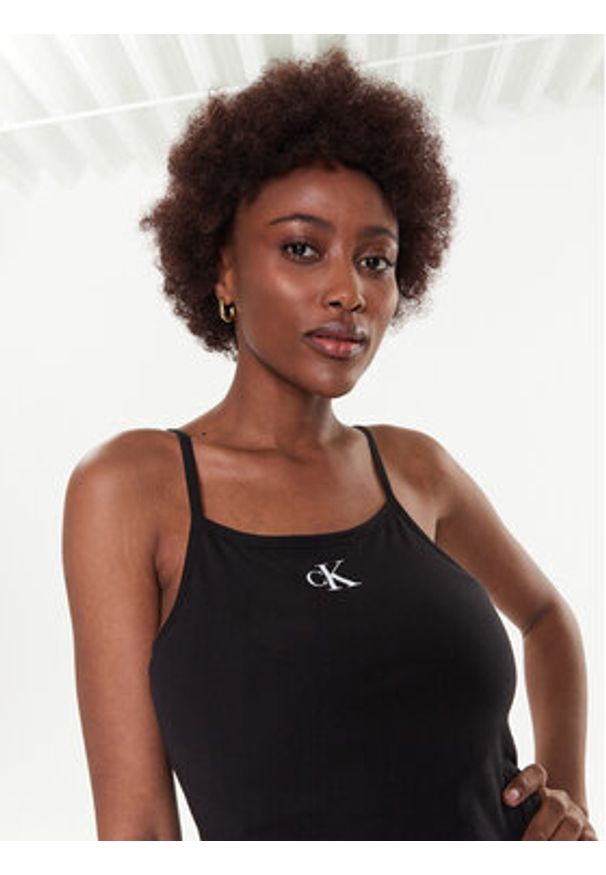 Calvin Klein Swimwear Sukienka codzienna KW0KW02093 Czarny Slim Fit. Okazja: na co dzień. Kolor: czarny. Materiał: bawełna. Typ sukienki: proste. Styl: casual