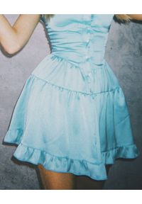 LOVE & ROSE - Niebieska sukienka mini Tequila. Typ kołnierza: dekolt gorset. Kolor: niebieski. Materiał: tkanina, koronka, satyna. Długość rękawa: na ramiączkach. Wzór: koronka. Typ sukienki: gorsetowe, rozkloszowane. Długość: mini #2