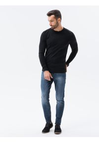 Ombre Clothing - Sweter męski E177 - czarny - XXL. Kolor: czarny. Materiał: wiskoza, nylon. Styl: klasyczny