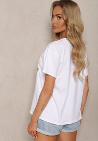 Renee - Biało-Zielony Bawełniany T-shirt Koszulka z Krótkim Rękawem i Nadrukiem Gravilla. Kolor: biały. Materiał: bawełna. Długość rękawa: krótki rękaw. Długość: krótkie. Wzór: nadruk. Sezon: lato #3