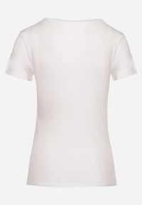 Born2be - Biało-Różowy T-shirt z Bawełny z Ozdobnym Nadrukiem Zaromeira. Okazja: na co dzień. Kolor: biały. Materiał: bawełna. Wzór: nadruk. Styl: klasyczny, elegancki, casual #5