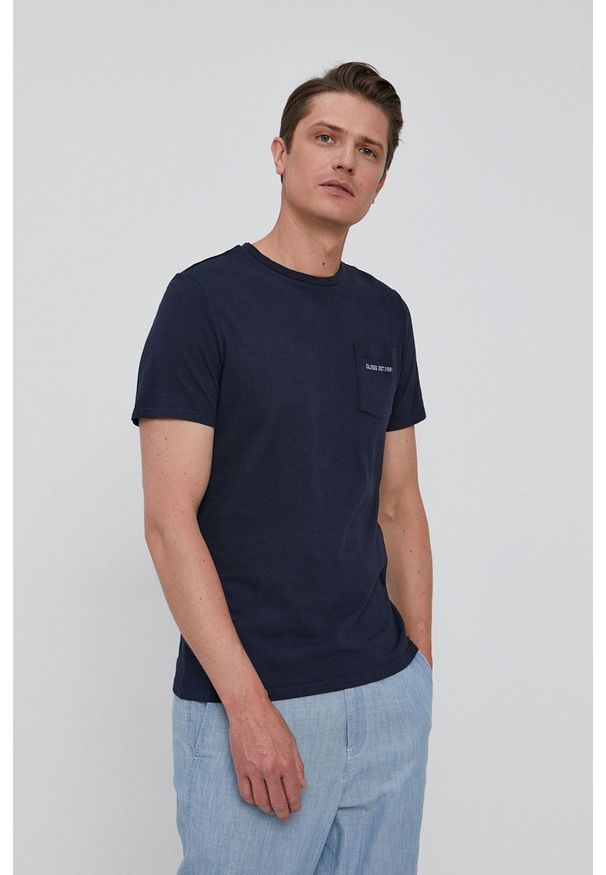 Guess - T-shirt. Okazja: na co dzień. Kolor: niebieski. Materiał: bawełna, dzianina. Styl: casual