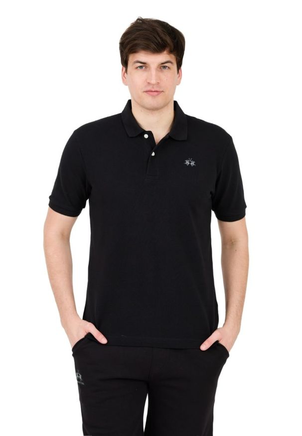 La Martina - LA MARTINA Czarne męskie polo z małym logo, Rozmiar XL. Typ kołnierza: polo. Kolor: czarny