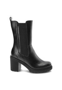 Czarna Kozaki Marco Tozzi Ocieplane Buty Damskie. Kolor: czarny. Materiał: wełna, jeans, syntetyk, skóra ekologiczna, futro. Sezon: zima. Obcas: na obcasie. Styl: klasyczny, elegancki. Wysokość obcasa: średni