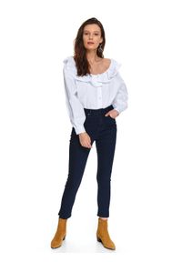 TOP SECRET - Koszula damska z falbaną przy dekolcie. Okazja: do pracy. Kolor: biały. Materiał: jeans. Długość rękawa: długi rękaw. Długość: długie. Sezon: wiosna #3