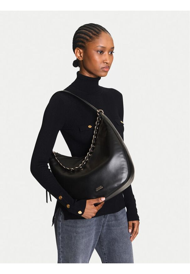 TOMMY HILFIGER - Tommy Hilfiger Torebka Moon Leather Hobo AW0AW17468 Czarny. Kolor: czarny. Materiał: skórzane