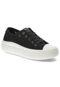 Czarne Trampki Lee Cooper Damskie Buty Na Platformie. Kolor: czarny. Materiał: materiał. Szerokość cholewki: normalna. Wzór: aplikacja. Sezon: lato. Obcas: na platformie