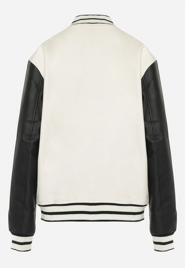 Born2be - Czarno-Beżowa Kurtka Bomberka ze Ściągaczami i Rękawami z Ekoskóry Livern. Kolor: czarny