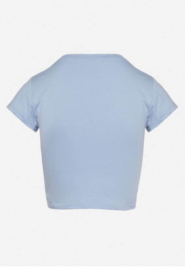 Born2be - Niebieski Dopasowany T-shirt Cropped z Napisem z Pzodu Yaloena. Okazja: na co dzień. Kolor: niebieski. Materiał: jeans, materiał. Wzór: napisy. Styl: wizytowy, elegancki, casual