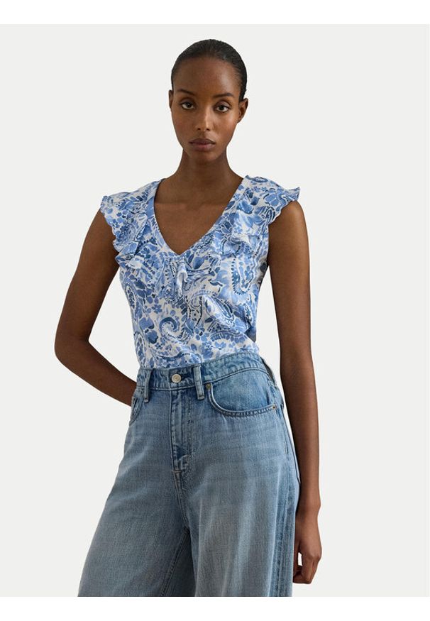 Lauren Ralph Lauren - LAUREN RALPH LAUREN Bluzka 200P13316001 Niebieski jasny Slim Fit. Kolor: niebieski. Materiał: bawełna