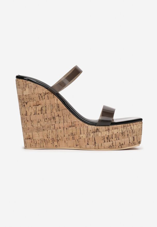 Renee - Czarne Klapki Anastexei. Kolor: czarny. Sezon: lato. Obcas: na koturnie. Styl: elegancki