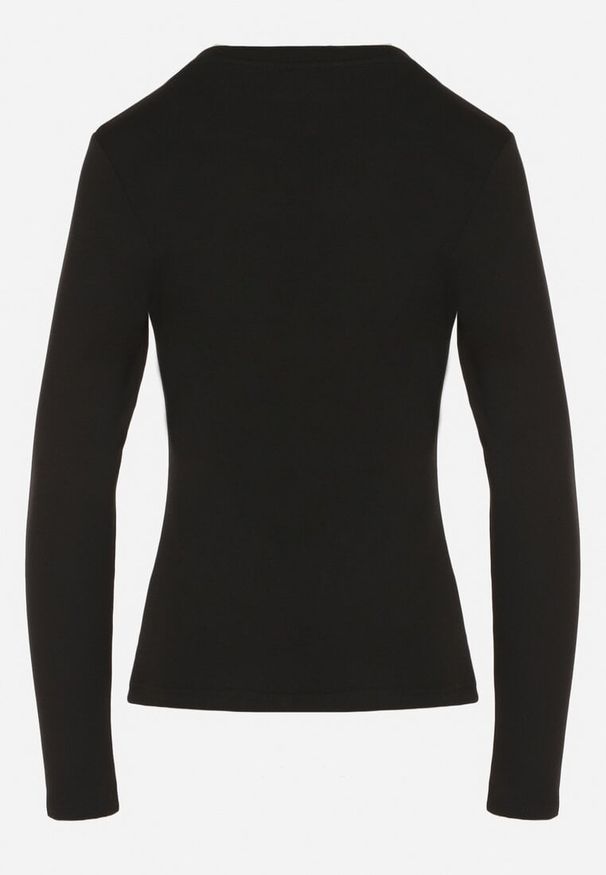 Born2be - Czarna Bluzka Typu Longsleeve z Okrągłym Dekoltem Unelessa. Kolor: czarny. Materiał: jeans. Długość rękawa: długi rękaw. Styl: klasyczny, elegancki