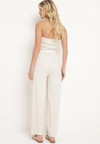 Born2be - Jasnobeżowy Kombinezon Zwężany w Talii Lnem i Wiskozą Qurefia. Okazja: na co dzień. Kolor: beżowy. Materiał: len, wiskoza. Długość: długie. Styl: casual, elegancki #3