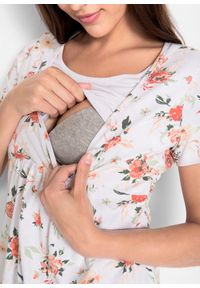 bonprix - Shirt 2 w 1 ciążowy i do karmienia piersią, z bawełny organicznej. Kolekcja: moda ciążowa. Kolor: biały. Materiał: bawełna, materiał. Wzór: gładki, kwiaty #2
