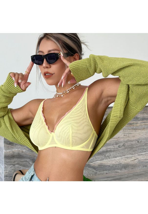 Intica - Biustonosz z fiszbinami zapewniający wsparcie i komfort Fjorda. Kolor: żółty. Materiał: materiał. Rodzaj stanika: biustonosz z fiszbinami