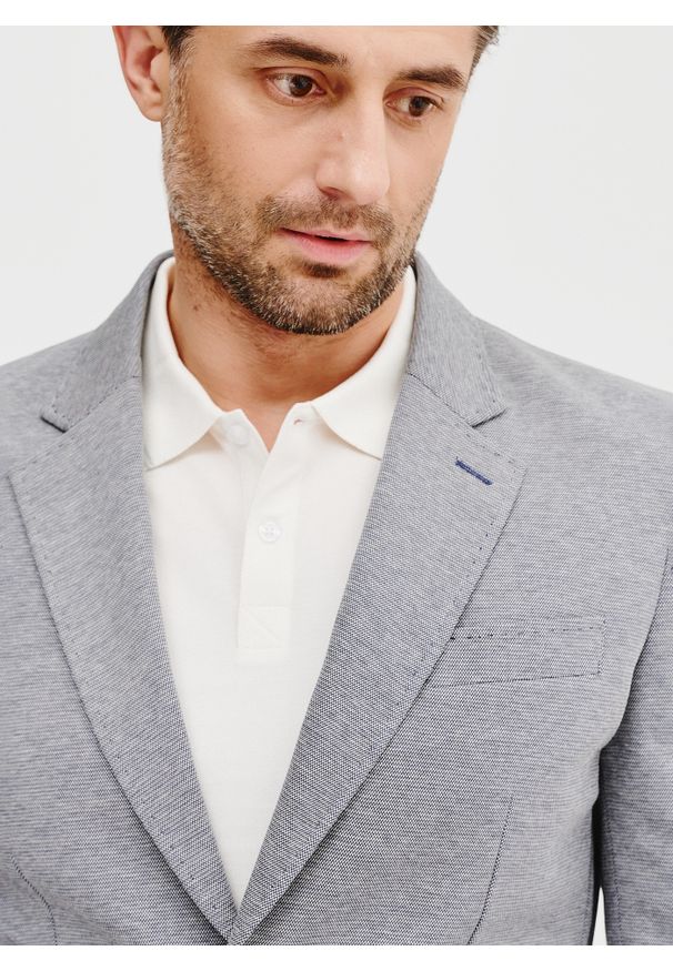 Pako Lorente - Szara marynarka melanż. Okazja: na co dzień. Kolor: szary. Materiał: dzianina, poliester, bawełna. Wzór: melanż. Sezon: wiosna. Styl: casual