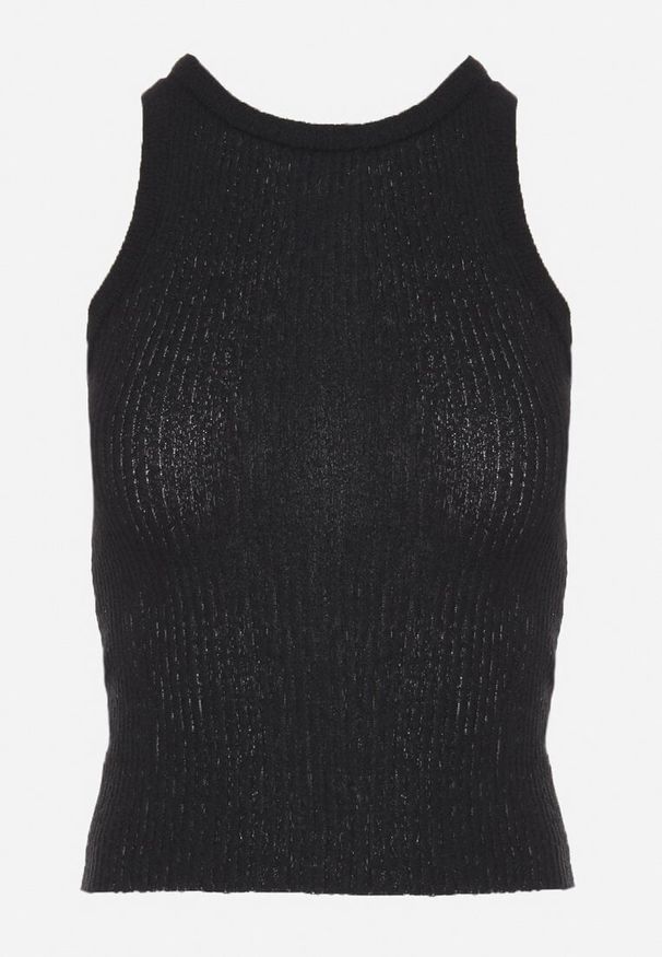 Born2be - Czarny Top z Prążkowanego Materiału Ovilora. Okazja: na spacer, na co dzień. Kolor: czarny. Materiał: materiał, prążkowany. Styl: casual