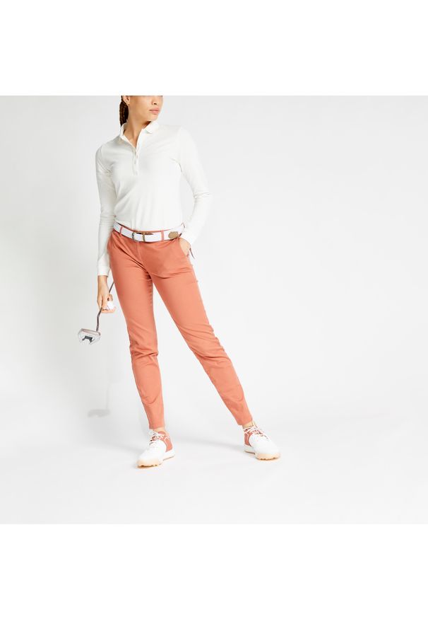 INESIS - Spodnie do golfa MW500 damskie. Kolor: brązowy. Materiał: materiał, bawełna, poliester, elastan. Sport: golf