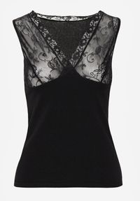 Born2be - Czarny Bawełniany Top Bieliźniany z Siateczkową Górą z Koronką Bervisa. Okazja: na co dzień. Kolor: czarny. Materiał: bawełna, koronka. Wzór: koronka. Styl: casual, elegancki #7