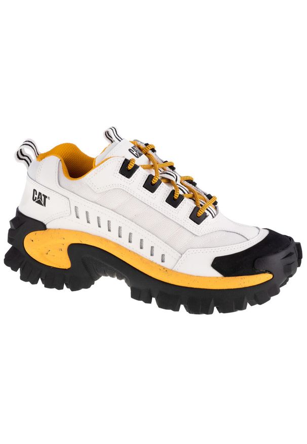 CATerpillar - Buty do chodzenia męskie Caterpillar Intruder. Zapięcie: sznurówki. Kolor: biały. Materiał: skóra, syntetyk, materiał, tkanina. Szerokość cholewki: normalna. Sport: turystyka piesza