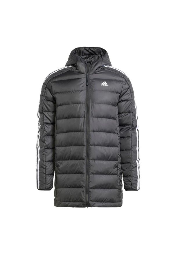Adidas - Essentials 3-Stripes Light Down Hooded Parka. Kolor: czarny. Materiał: materiał
