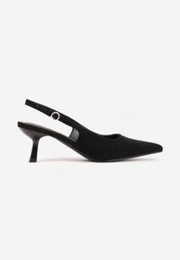 Renee - Czarne Czółenka Slingback na Kaczuszce z Imitacji Zamszu Mairiko. Nosek buta: szpiczasty. Zapięcie: sprzączka. Kolor: czarny. Materiał: zamsz. Sezon: lato. Obcas: na szpilce. Wysokość obcasa: średni #2