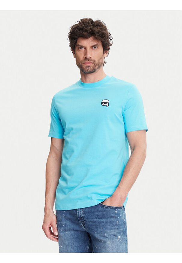Karl Lagerfeld - KARL LAGERFELD T-Shirt 755710 552224 Niebieski Regular Fit. Typ kołnierza: dekolt w karo. Kolor: niebieski. Materiał: bawełna