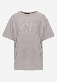 Born2be - Szary Oversizowy T-shirt z Bawełny Zdobiony Haftem z Cekinami Pidella. Okazja: na co dzień. Kolor: szary. Materiał: bawełna. Wzór: haft, aplikacja. Styl: casual, elegancki #2