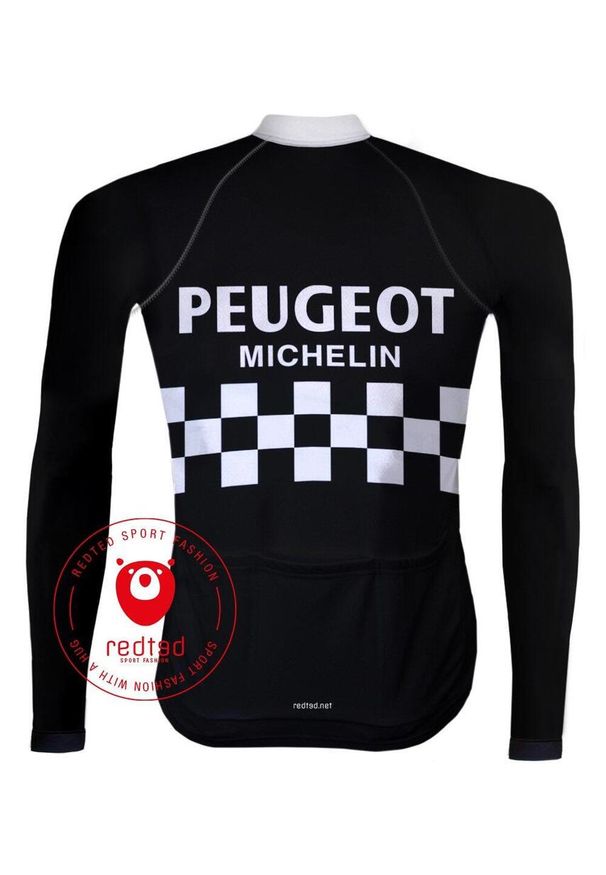 REDTED - Koszulka rowerowa Peugeot Vintage — CZERWONY — czarny. Kolor: biały, wielokolorowy, czarny. Materiał: poliester. Sport: kolarstwo