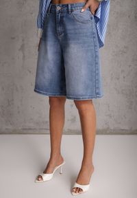 Renee - Niebieskie Szorty Jeansowe z Bawełny Jorts High Waist Sirenora. Okazja: na imprezę, na co dzień. Stan: podwyższony. Kolekcja: plus size. Kolor: niebieski. Materiał: jeans, bawełna. Sezon: lato. Styl: casual #3