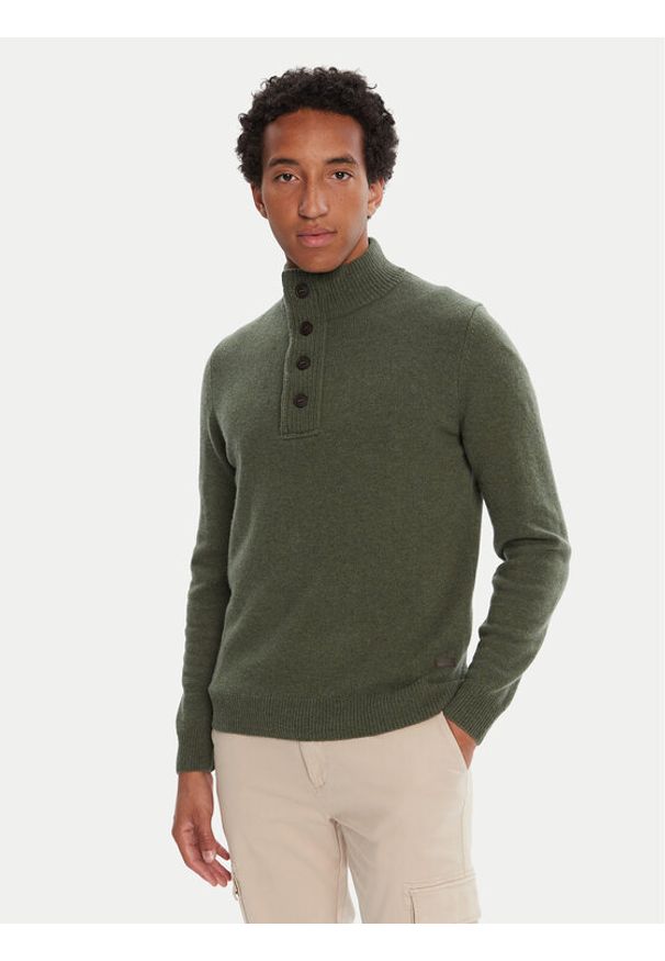 Barbour Sweter Patch Half Zip MKN0585OL51 Zielony Regular Fit. Kolor: zielony. Materiał: wełna