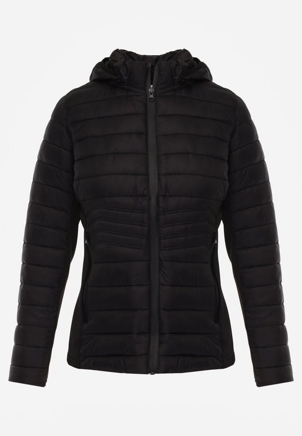 Renee - Czarna Przejściowa Kurtka z Pikowaniem Elastycznymi Wstawkami i Kapturem Fezilina. Okazja: na co dzień. Kolor: czarny. Materiał: jeans, nylon. Styl: casual, sportowy