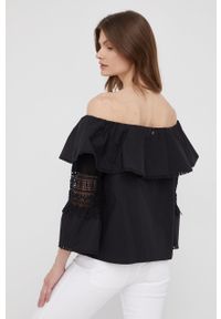 XT Studio bluzka bawełniana damska kolor czarny gładka. Typ kołnierza: dekolt hiszpanka. Kolor: czarny. Materiał: bawełna. Wzór: gładki #5