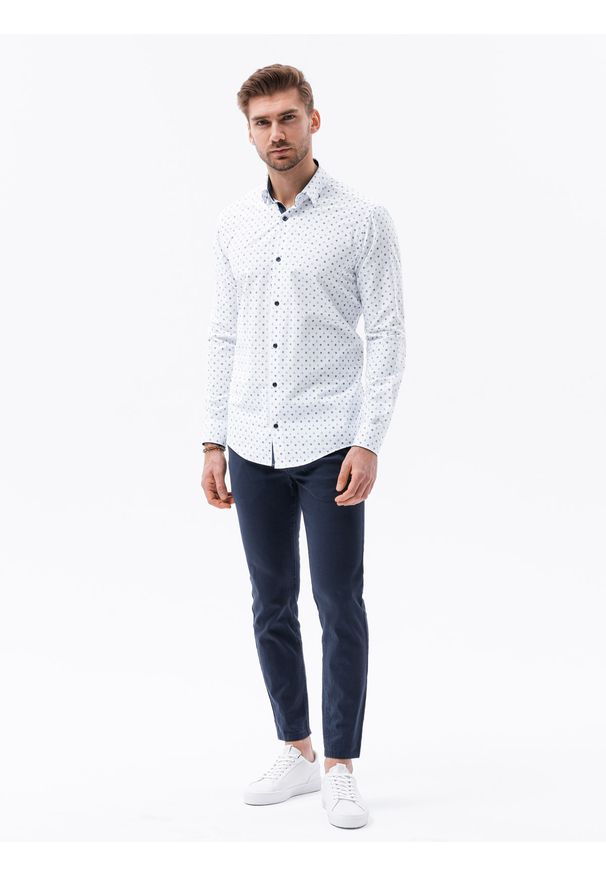 Ombre Clothing - Koszula męska z długim rękawem K314 - biała - XXL. Kolor: biały. Materiał: bawełna, materiał. Długość rękawa: długi rękaw. Długość: długie. Styl: elegancki